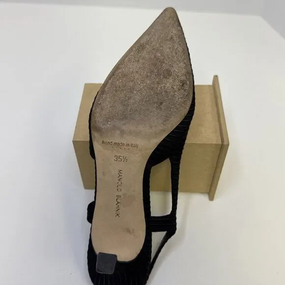 Manolo Blahnik Bretto Satin Slingback Pointy Toe Pumps EU 35.5 - Picture 14 of 16